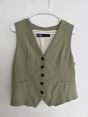 ZARA Olive Green Sleeveless Button Vest